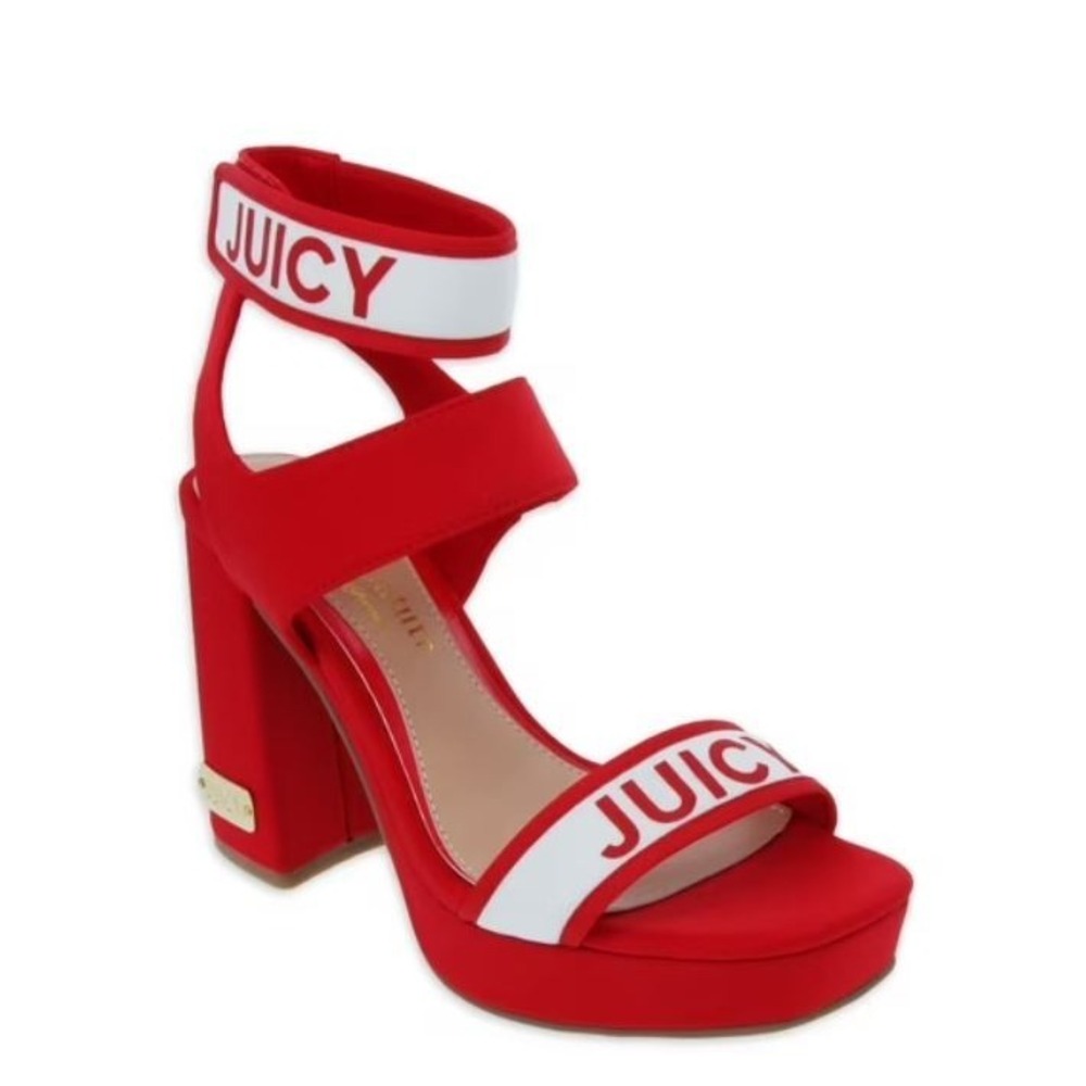 Juicy Couture JC-GLISTEN Red Platform Block Heel Pumps Womens 8.5 M Logo Shoes